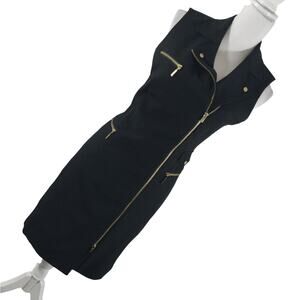 CALVIN KLEIN! GORGEOUS BLACK WOOL BLEND GOLD ZIPPER ACCENTS, COLLAR DRESS! SZ S